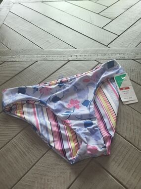 Splendid Reversible Floral & Stripe Bikini Bottoms in Light Blue, Pink & White